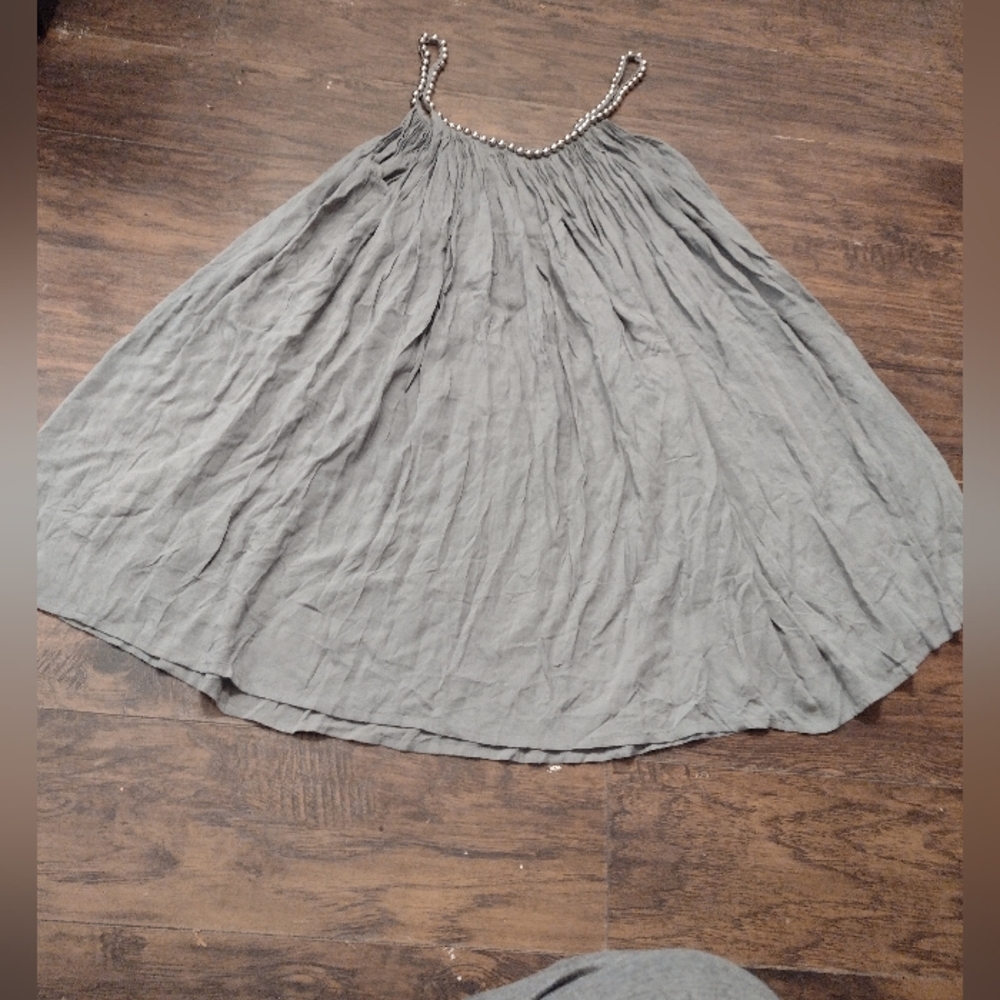 Green Pleated A-Line Maxi Tunic Size One Size.
